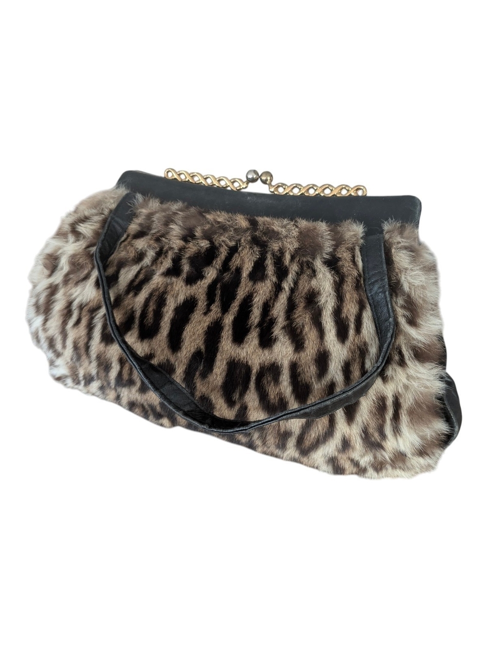 Vintage Leopard Fur & Leather Hand Muff Bag – 70's 80's